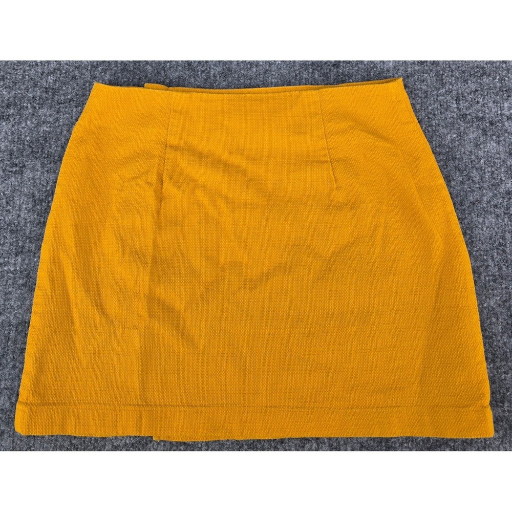 Mini Skirt Women's S Golden Yellow Button Front Cotton Linen Retro 70s Academia - Picture 2 of 5